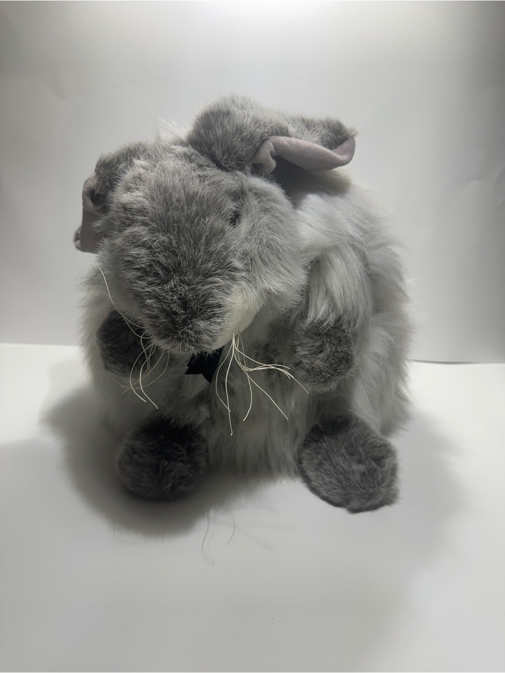 VTG 1992 Unipak International Korea 21" Grey Rabbit Green Bow Chubby Stuffed Toy